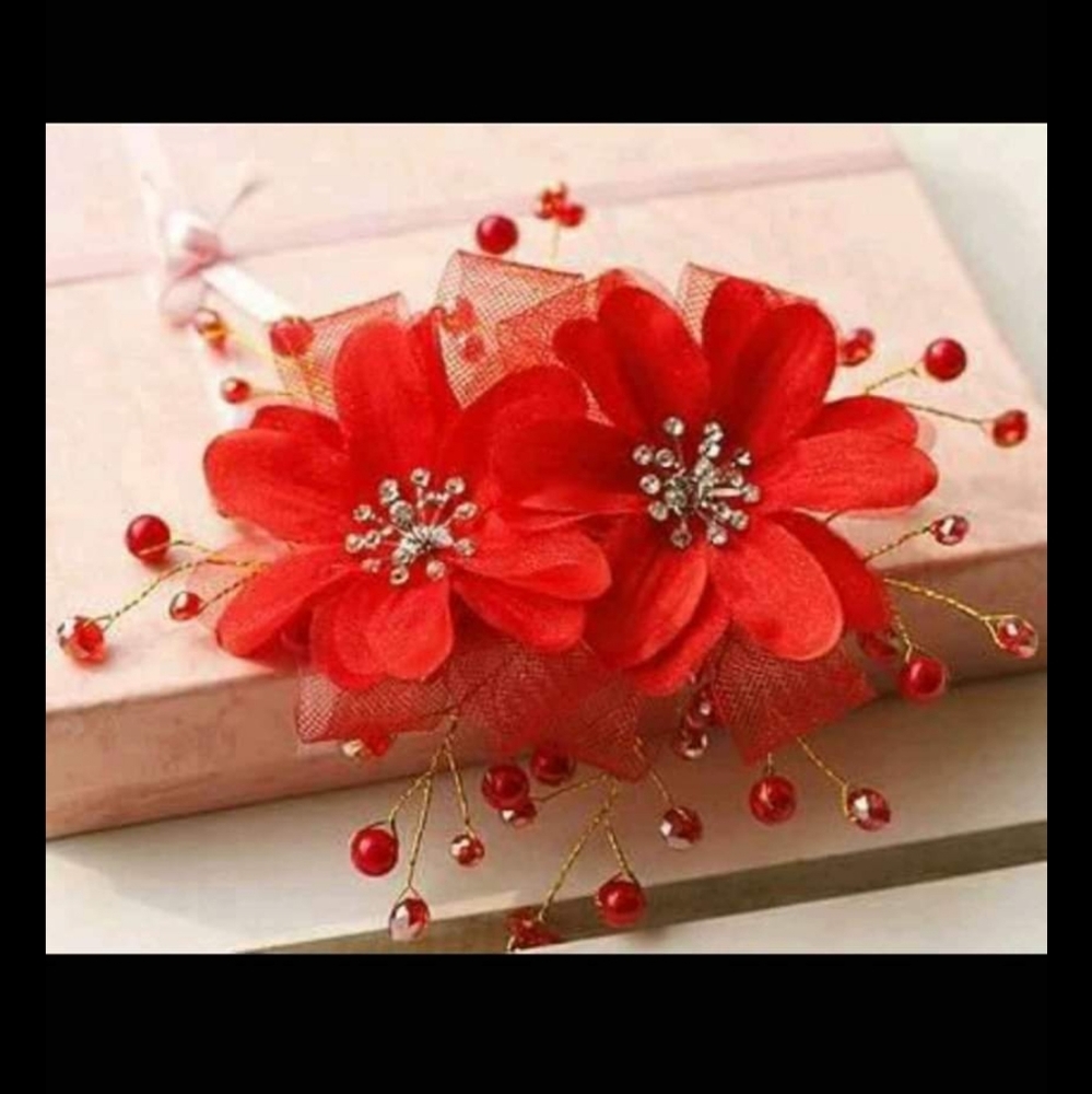 Red Floral Bridal Hair Piece